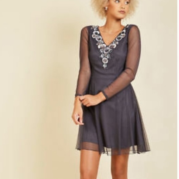 Frock and Frill beaded v neck mesh mini Wedding Guest Dress - Picture 12 of 12